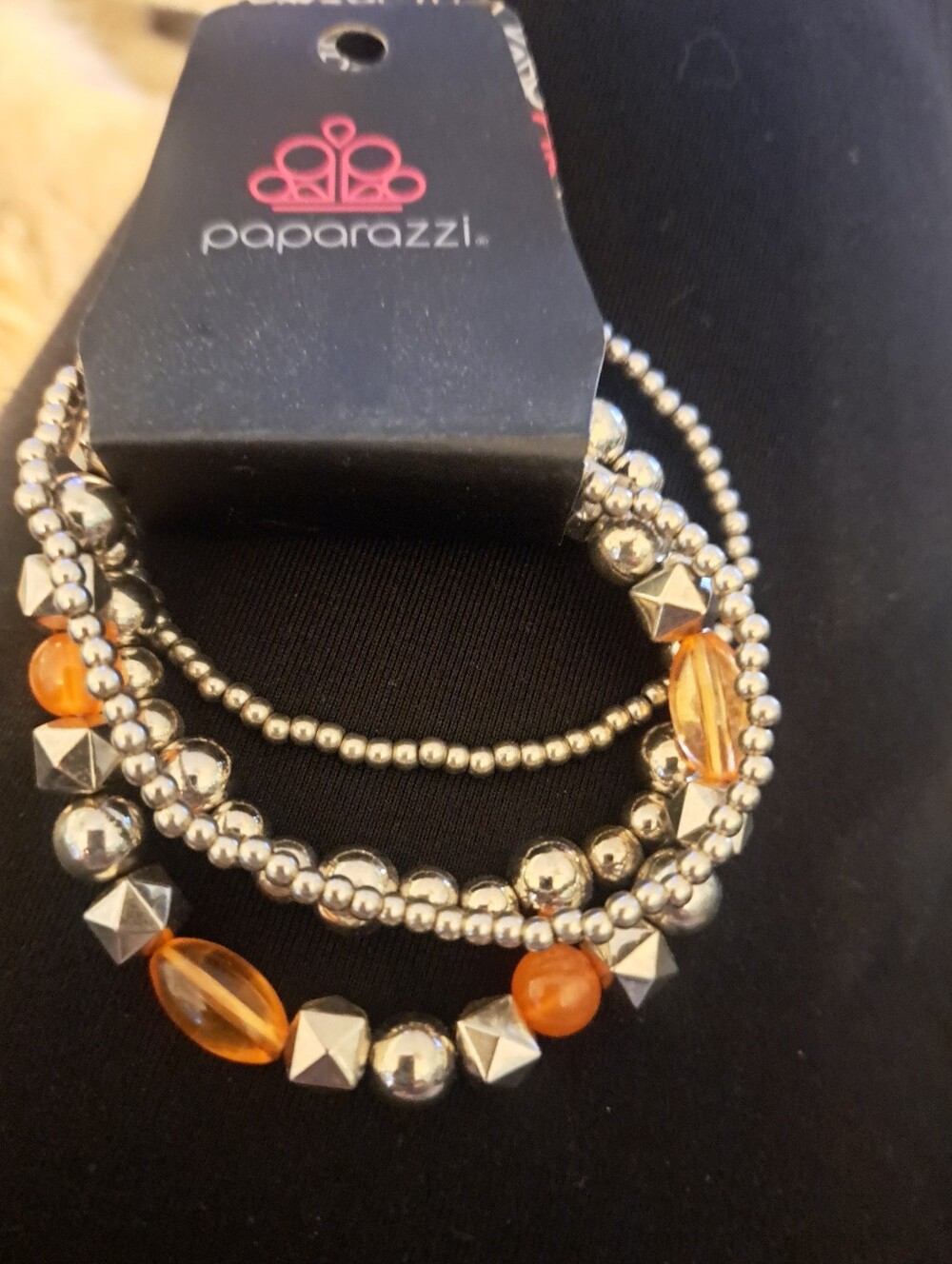 paparazzi Orange and Silver Multi-Strand Beaded Bracelet Set